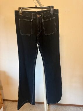 SMITH Black  with White Contrast Stitching Flared Jeans